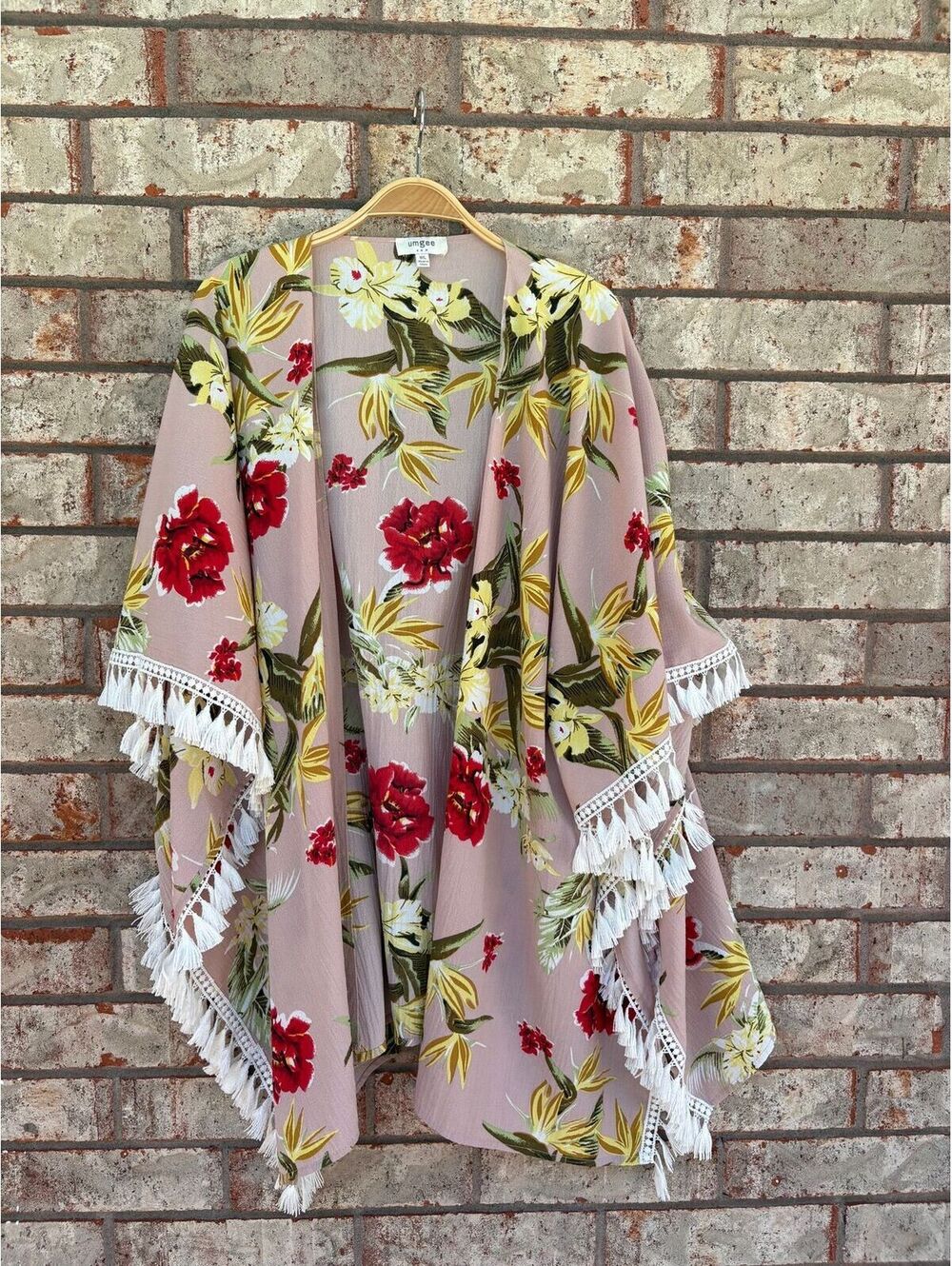 Umgee Boho Floral Fringe Kimono Cardigan Size M/L